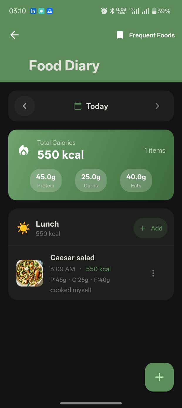 Food diary screen